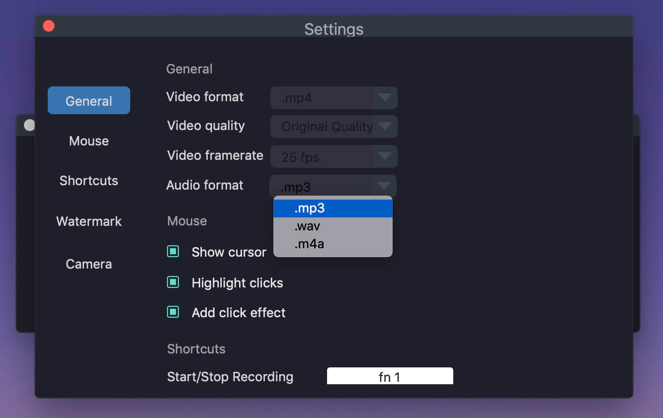 output settings of recorder