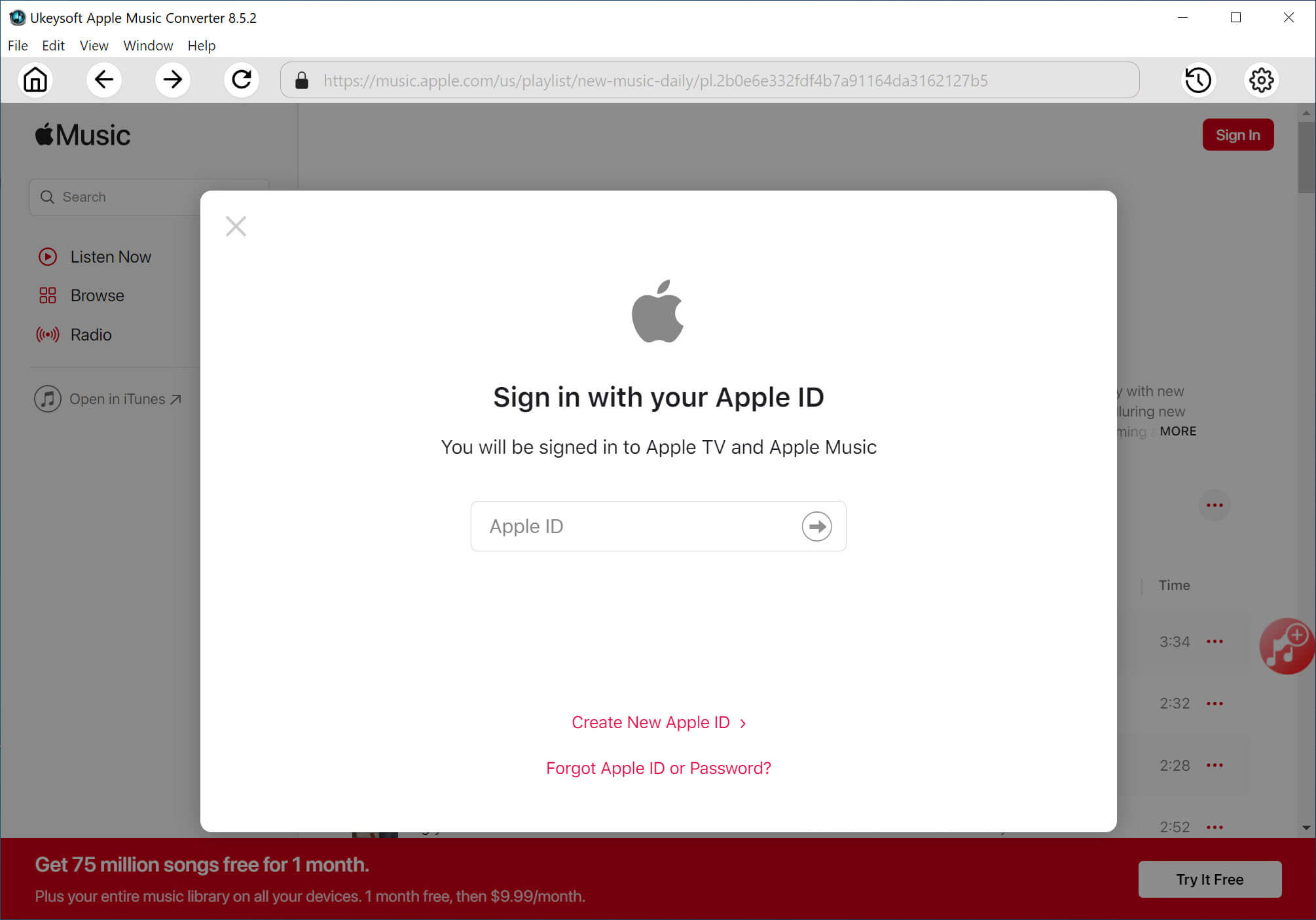 sign in Apple Music web player