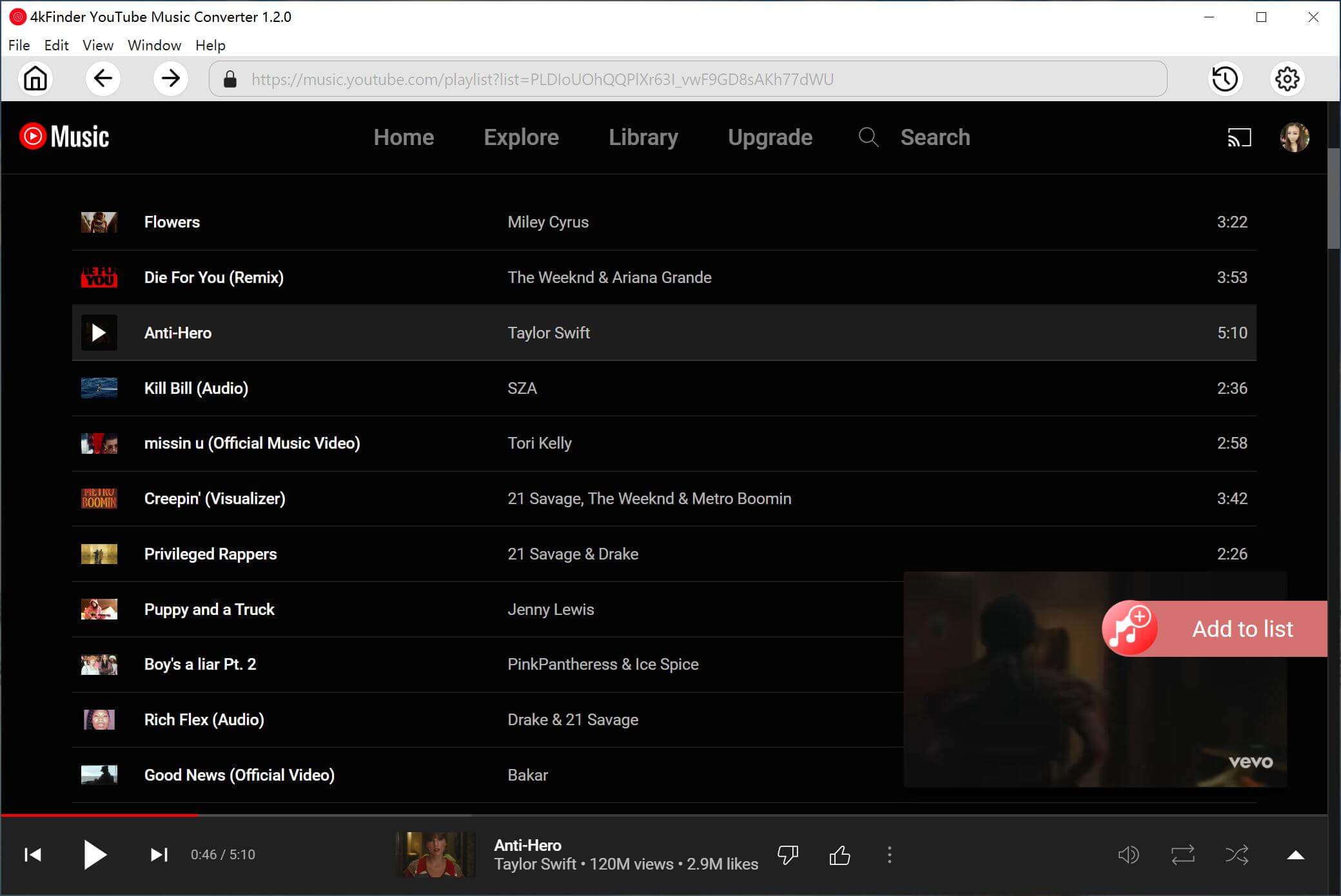 add youtube music to playlist