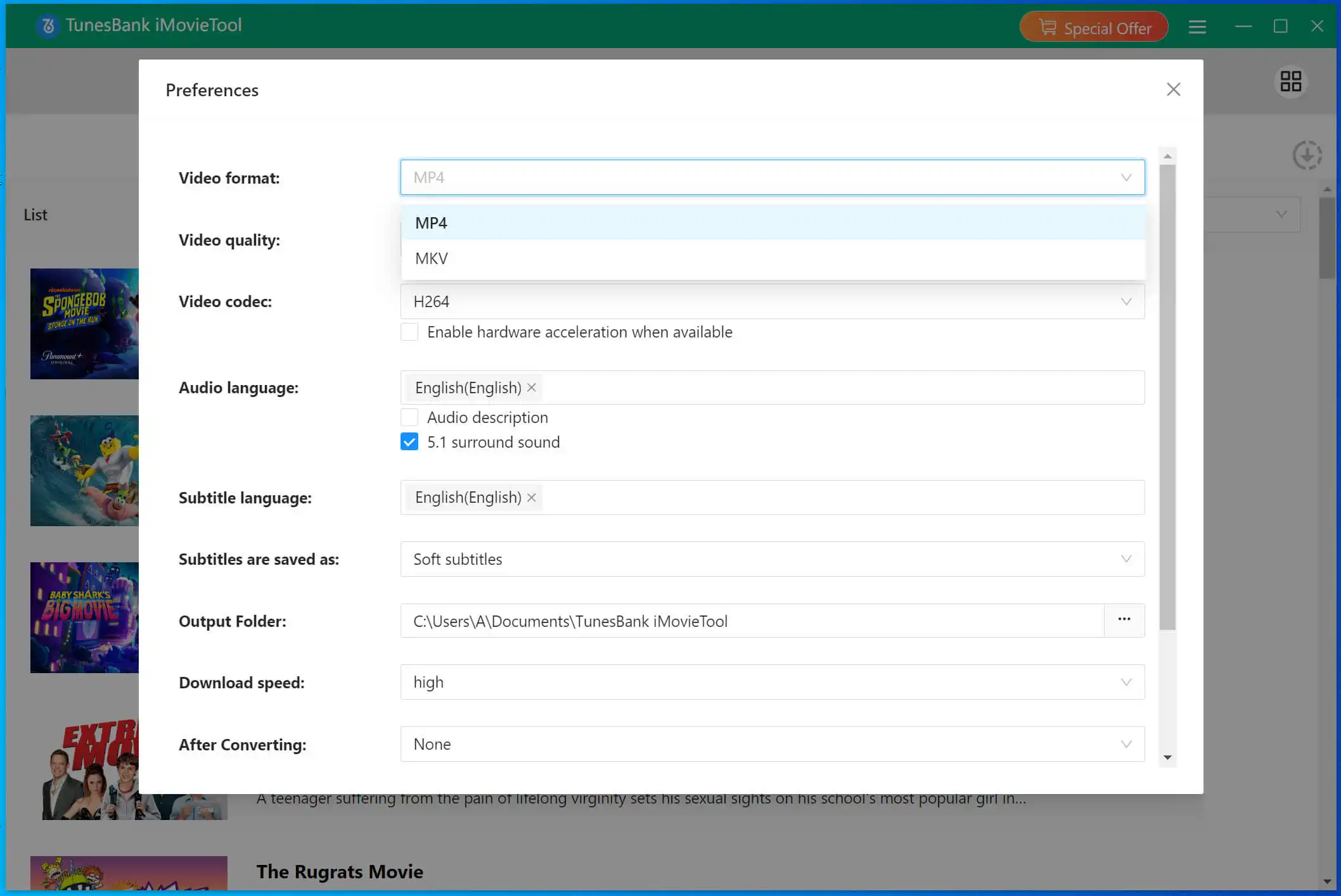 output settings