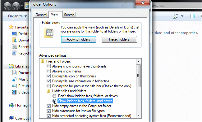 show hidden file in windows 7