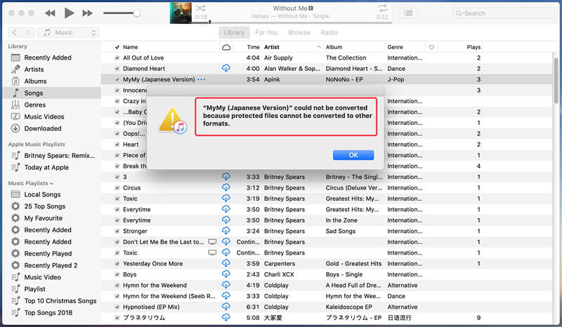 drm protected files cannot be converted by iTunes