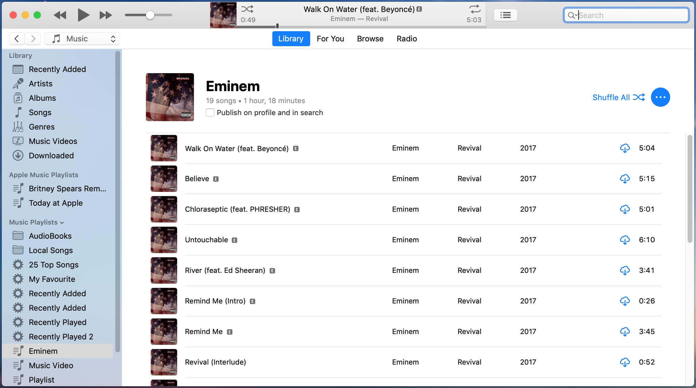 add eminem songs to library