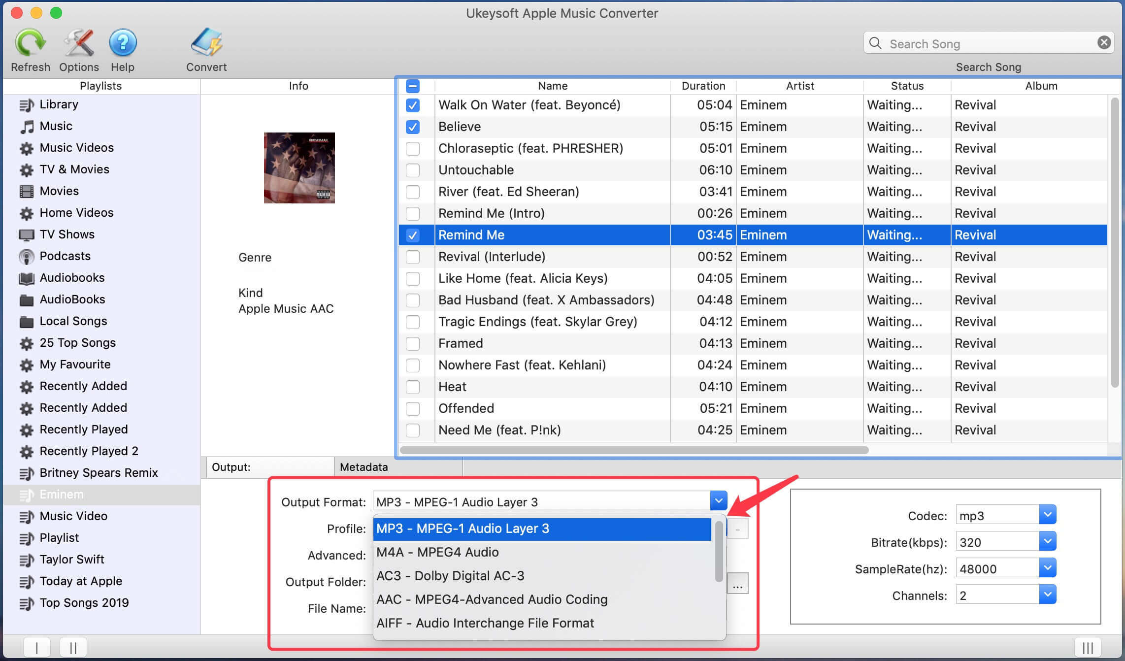 select mp3 as output format