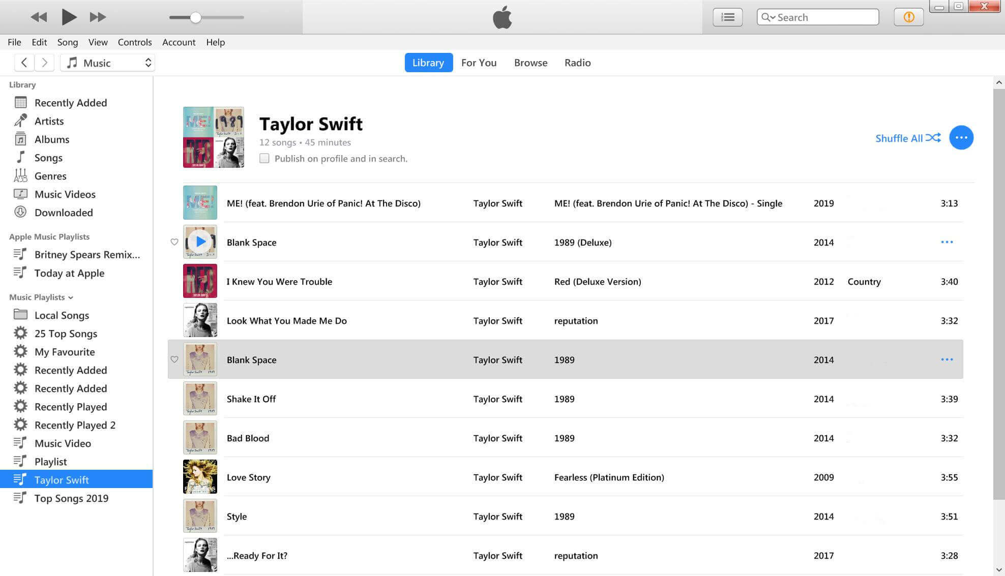 Taylor Swift Songs added to iTunes Library