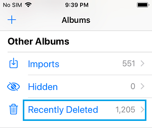 recently deleted photos album iphone