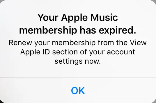 Apple Music subscription expired