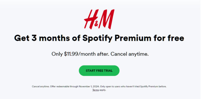 get Spotify Premium free on H&M