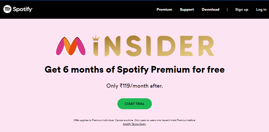 get Spotify Premium for free on Myntra Insider