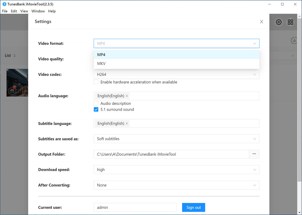 output settings