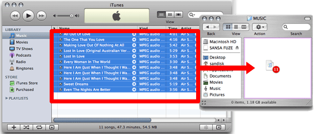 transfer songs from itunes to mp3 player