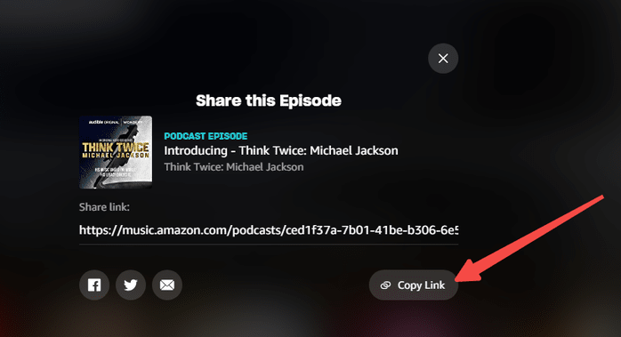 copy podcast url in Amazon Music