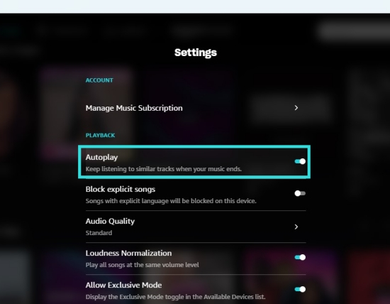 disable Amazon Music autopaly on PC