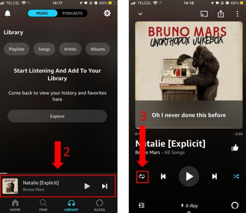 disable loop mode on Amazon Music