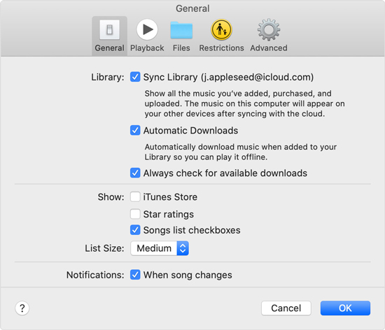 turn on iCloud Music Library