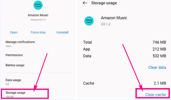 clear Amazon Music cache on Android