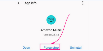 force stop Amazon Music app on Android