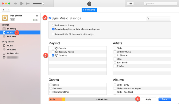 sync music to iPod Nano by iTunes