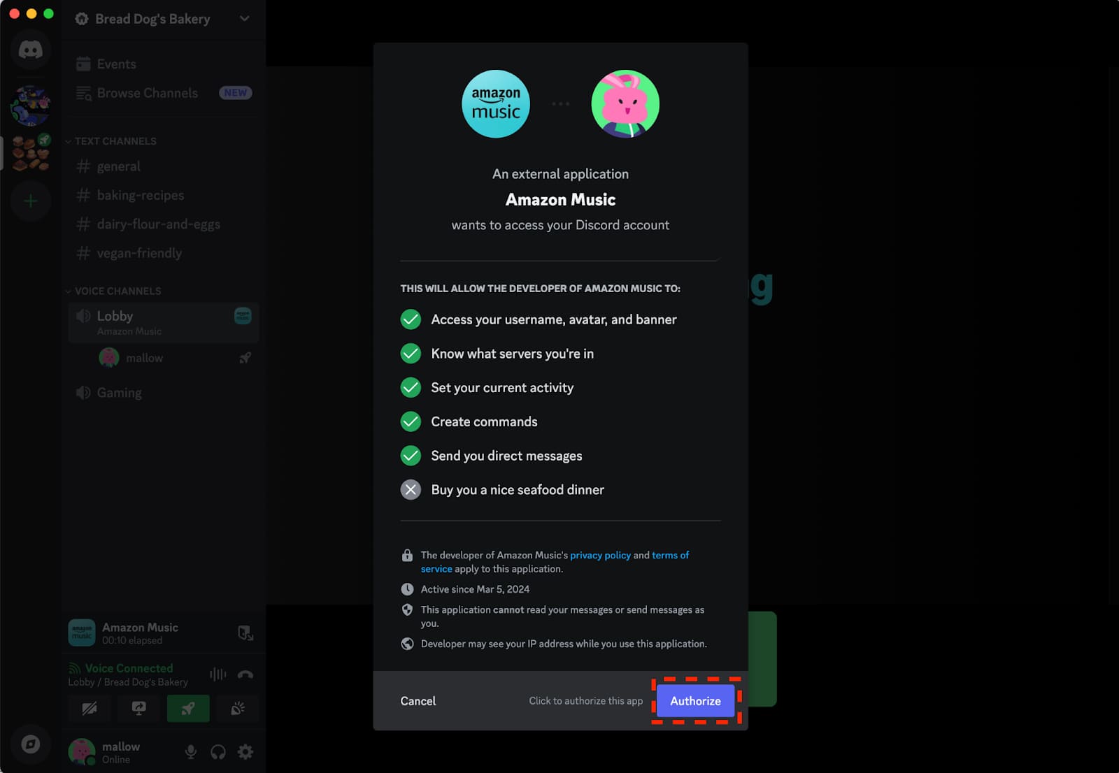 authorize Amazon Music on Discord