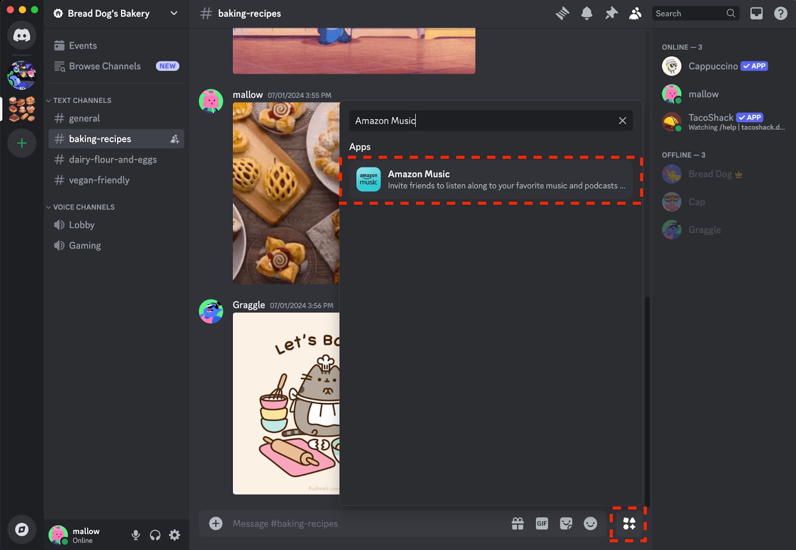 select Amazon Music on Discord