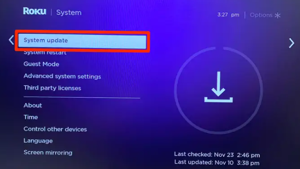 update the Roku TV software