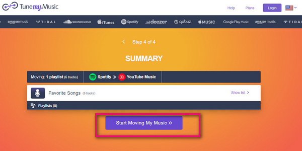 transfer spotify music to youtube music via TuneMyMusic