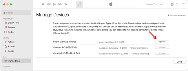 remove device from apple music mac