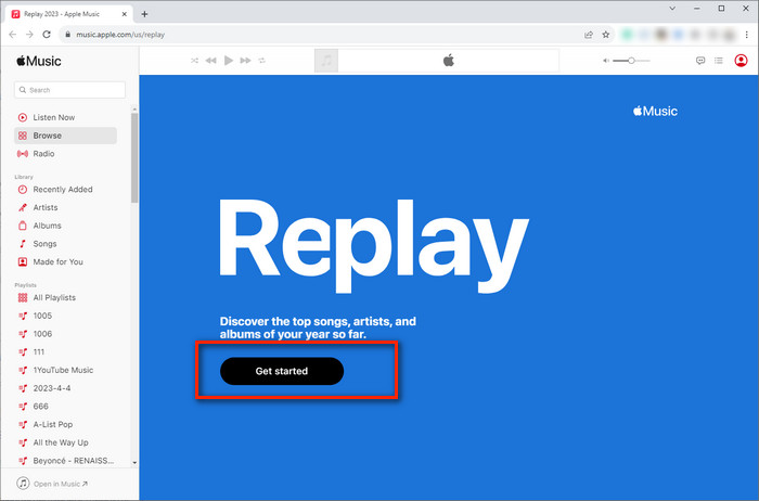 find Apple Music Replay on web player