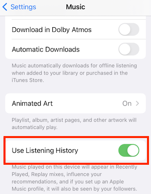 Use Listening History on ios