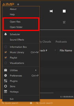 aimp open files folder