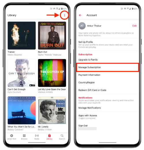 apple music app manage subscription