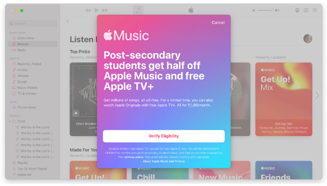 apple music student plan