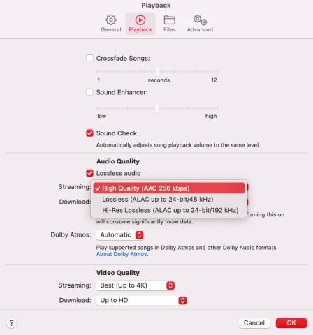 audio quality in music for mac