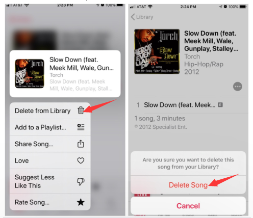 delete apple music song on library