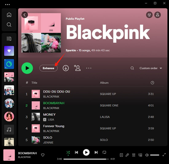 enable Enhance playlist on Spotify desktop