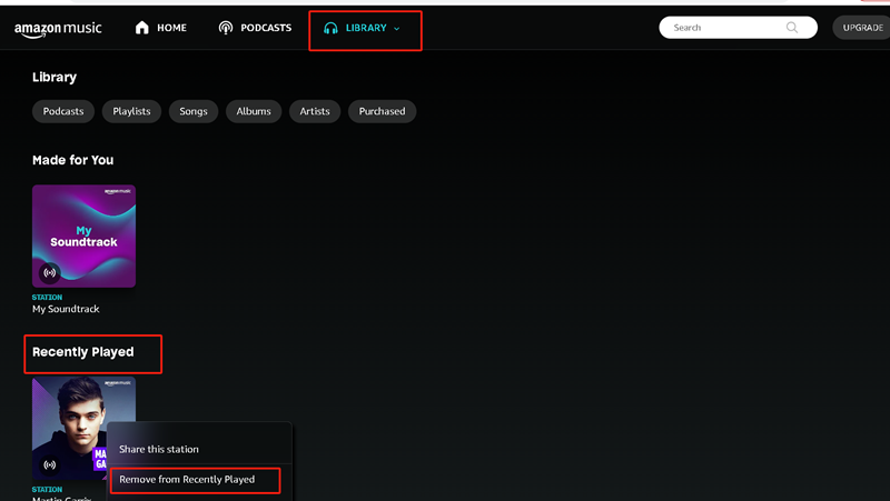 remove recently played song in amazon music
