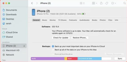 restore backup to iphone in mac finder