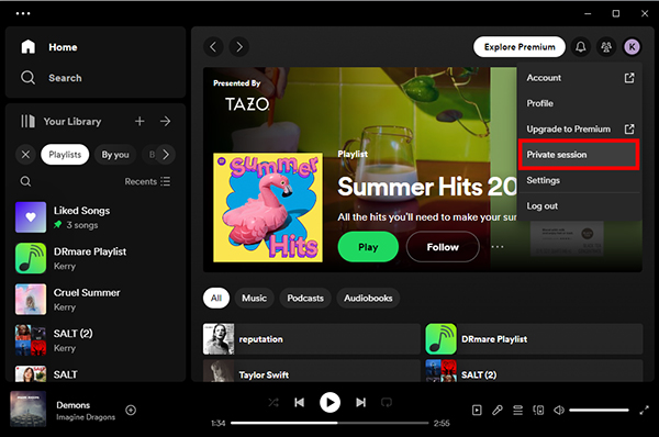 spotify private session