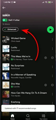 turn off spotify enhanced playlist