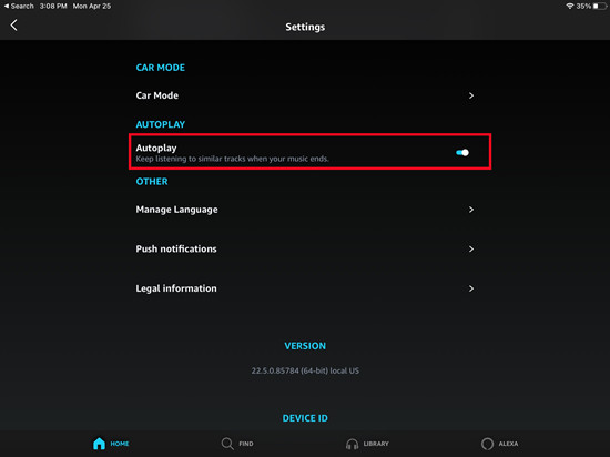 enable Amazon Music Autoplay