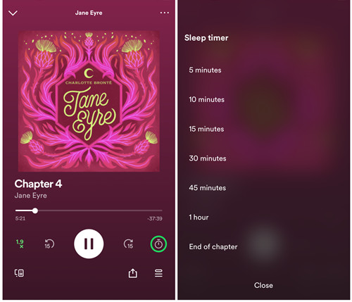 set Spotify Sleep Timer for audiobook on iPhone