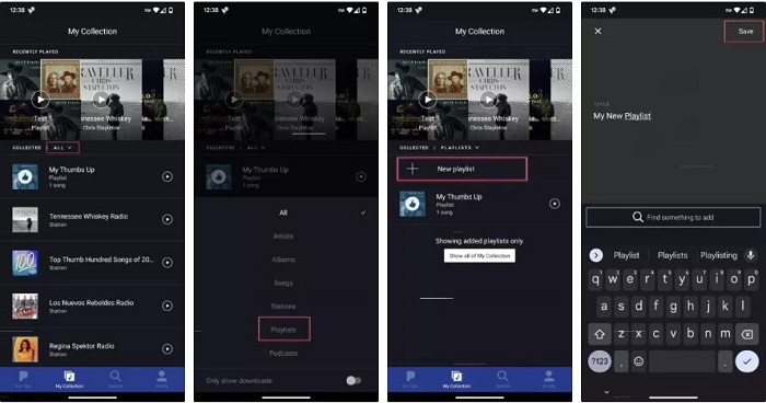 create a playlist on pandora app