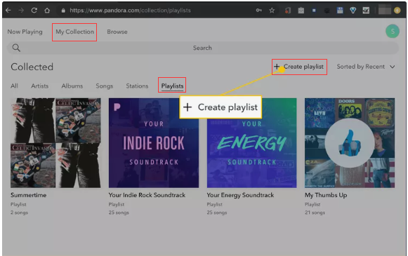 create a playlist on pandora web