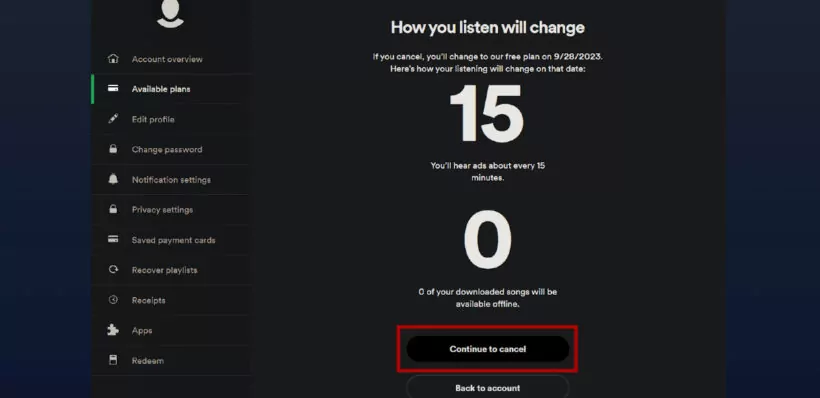 cancel Spotify premium on website