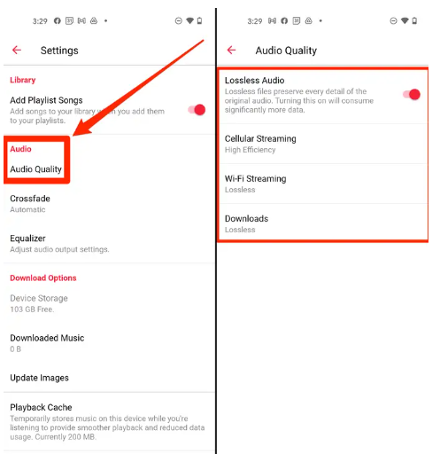 enable lossless audio on apple music on Android