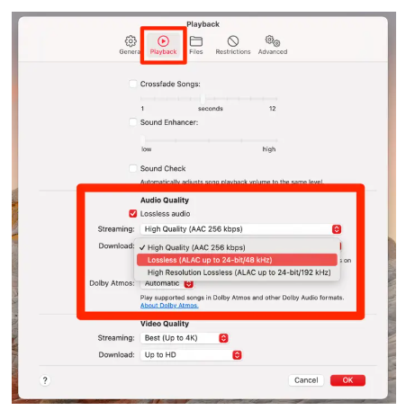 enable lossless audio on apple music on Mac