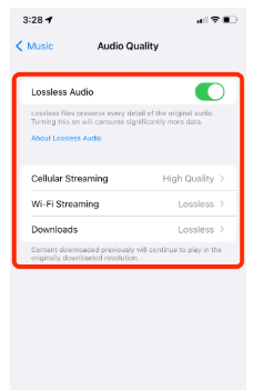 enable lossless audio on apple music on iphone